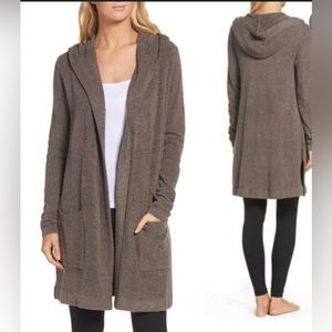 Bare foot dreams brown hoodie cardigan cozy open taupe